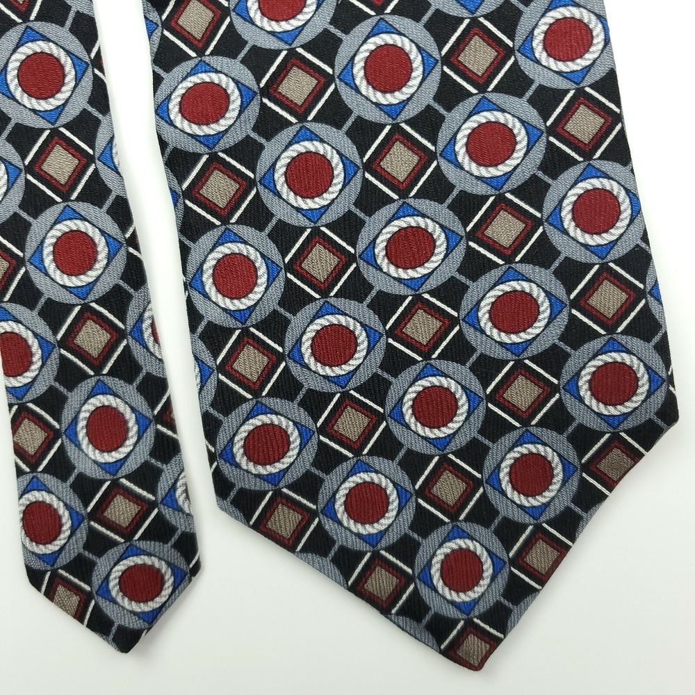Henry‎ Grethel Black Red Geometric Silk Tie Wide
